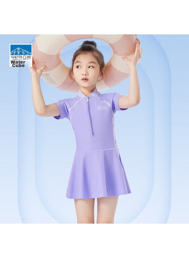 WATER CUBE Shuili Fang Swimsuit, Girls' One-piece Dress Style, Quick-drying, Chlorine-resistant, Comfortable Swimwear, For Small, Medium And Large Children, Hot Spring Swimwear, Purple, Size 14 - Image 2