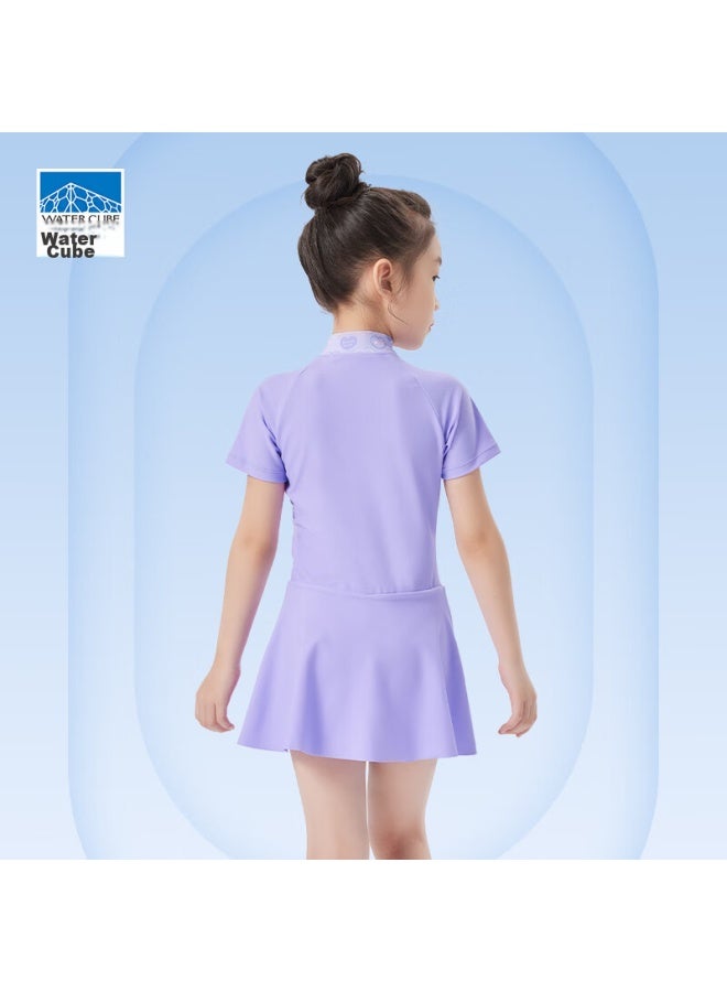 WATER CUBE Shuili Fang Swimsuit, Girls' One-piece Dress Style, Quick-drying, Chlorine-resistant, Comfortable Swimwear, For Small, Medium And Large Children, Hot Spring Swimwear, Purple, Size 14 - Image 4