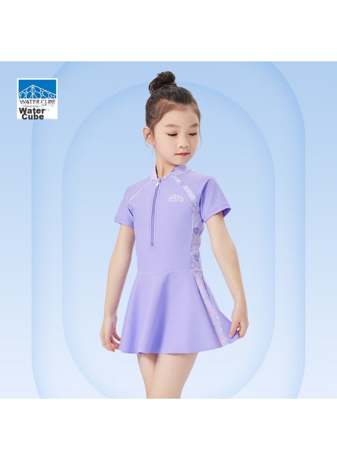 WATER CUBE Shuili Fang Swimsuit, Girls' One-piece Dress Style, Quick-drying, Chlorine-resistant, Comfortable Swimwear, For Small, Medium And Large Children, Hot Spring Swimwear, Purple, Size 14 - Image 1