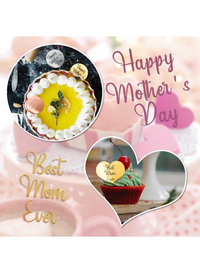YBB 24 PCS Happy Mother's Day Acrylic Cupcake Toppers Cake Disc, Best Mom Ever Mirror Acrylic Cake Topper Charms for Mother's Day Party Decoration - Image 5