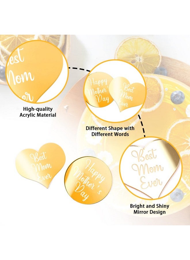 YBB 24 PCS Happy Mother's Day Acrylic Cupcake Toppers Cake Disc, Best Mom Ever Mirror Acrylic Cake Topper Charms for Mother's Day Party Decoration - Image 3