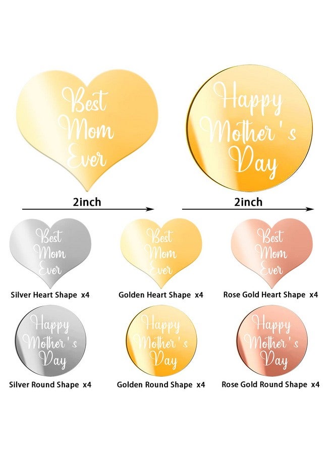 YBB 24 PCS Happy Mother's Day Acrylic Cupcake Toppers Cake Disc, Best Mom Ever Mirror Acrylic Cake Topper Charms for Mother's Day Party Decoration - Image 2