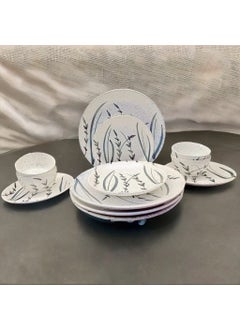Caffeine Caffeine Ceramic Handmade White Bamboo Combo Dinner Set (12 pcs.)  - Image 1