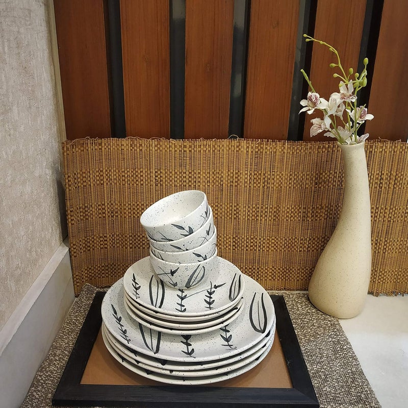 Caffeine Ceramic Handmade White Bamboo Combo Dinner Set (12 pcs.) - Image 4