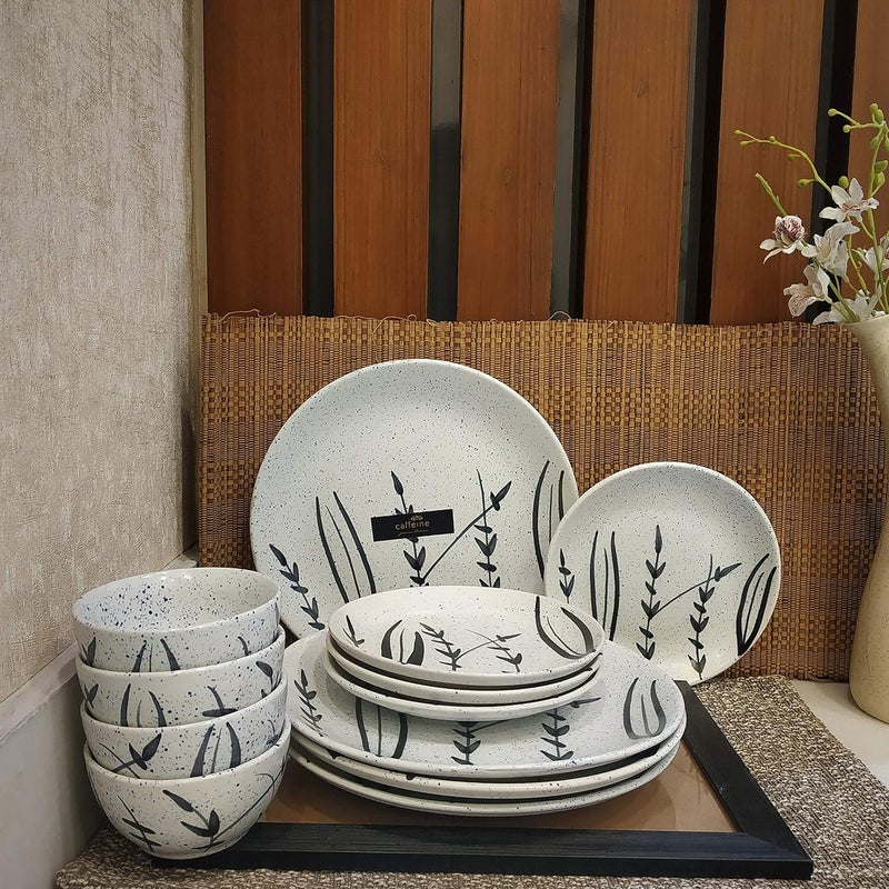 Caffeine Ceramic Handmade White Bamboo Combo Dinner Set (12 pcs.) - Image 2