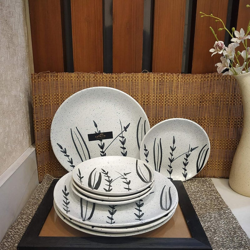 Caffeine Ceramic Handmade White Bamboo Combo Dinner Set (12 pcs.) - Image 3