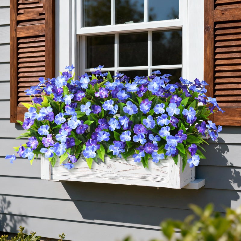 ZFProcess Artificial Impatiens Flowers for Outdoors, 6 Bundles Silk Fake Flowers for Spring Summer Decoration, UV Resistant Faux Plants Plastic Bouquet for Home Planter Porch Patio Yard Decor(Double Blue) - Image 2