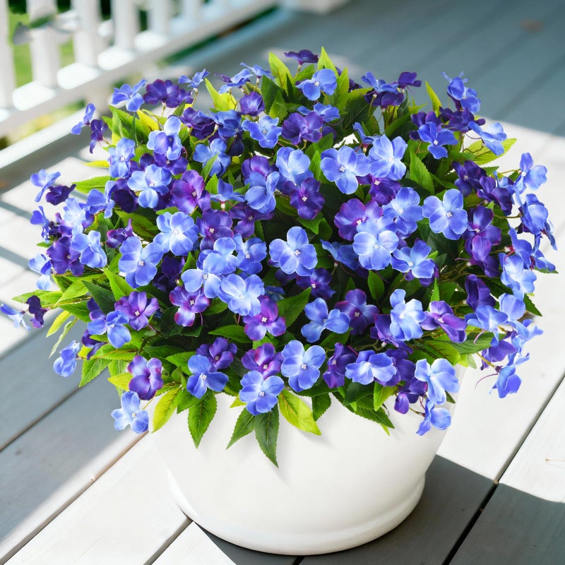 ZFProcess Artificial Impatiens Flowers for Outdoors, 6 Bundles Silk Fake Flowers for Spring Summer Decoration, UV Resistant Faux Plants Plastic Bouquet for Home Planter Porch Patio Yard Decor(Double Blue) - Image 1
