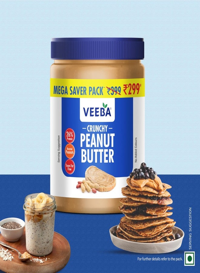 VEEBA Crunchy Peanut Butter| High Protein|Naturally Gluten Free|Vegan|Trans Fat Free|No Added Preservatives|No Added Colour&Flavour|Non Gmo|900G - Image 3