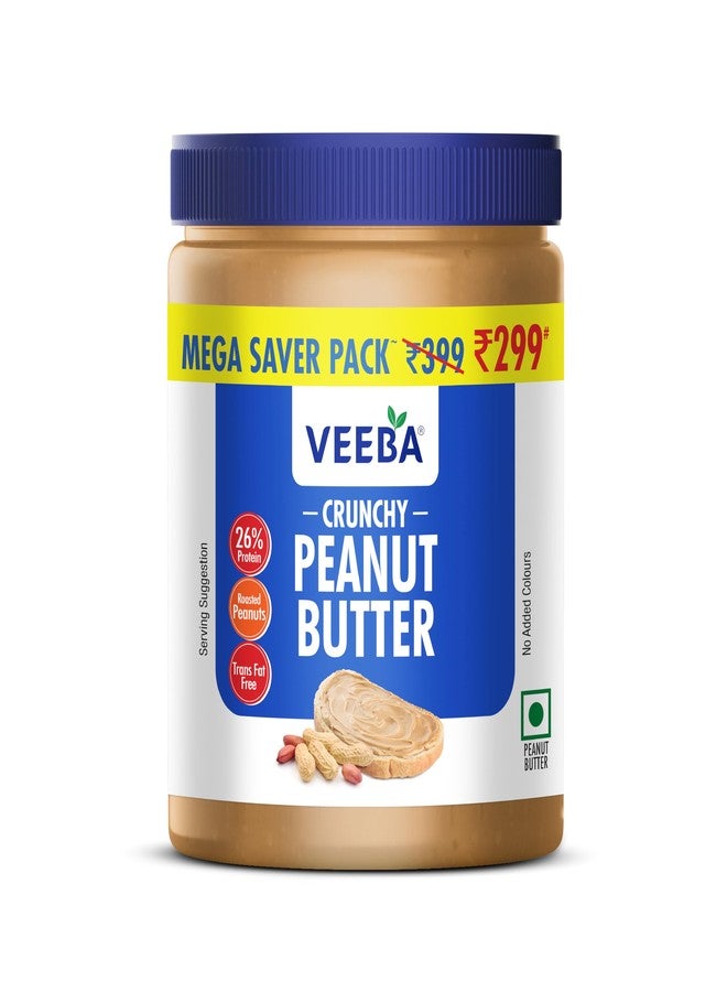 VEEBA Crunchy Peanut Butter| High Protein|Naturally Gluten Free|Vegan|Trans Fat Free|No Added Preservatives|No Added Colour&Flavour|Non Gmo|900G - Image 1