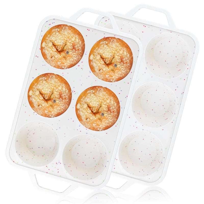 Vinino Jumbo Muffin Pan With Metal Reinforced Frame-2Pack  Silicone Cupcake Pan For Baking 6 Cup Jumbo Size  Bpa Free Silicone Muffin Tray  Cupcake Baking Pan Molds For Oven Dishwasher Safe-Cream - Image 1