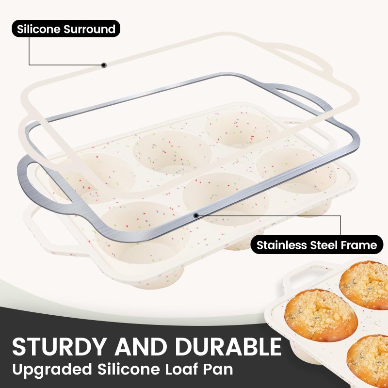 Vinino Jumbo Muffin Pan With Metal Reinforced Frame-2Pack  Silicone Cupcake Pan For Baking 6 Cup Jumbo Size  Bpa Free Silicone Muffin Tray  Cupcake Baking Pan Molds For Oven Dishwasher Safe-Cream - Image 2