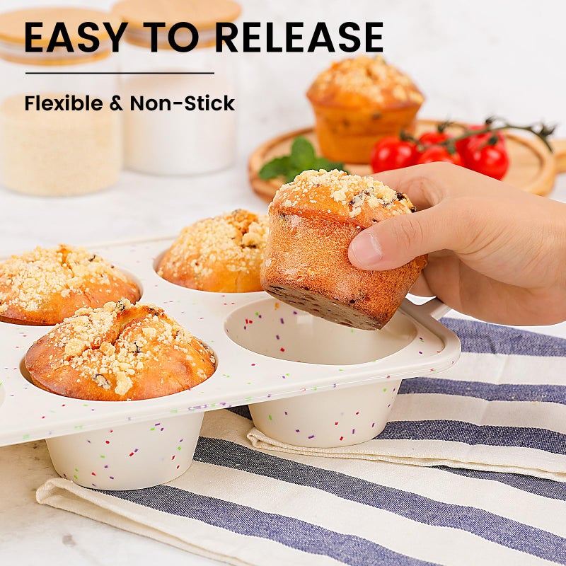 Vinino Jumbo Muffin Pan With Metal Reinforced Frame-2Pack  Silicone Cupcake Pan For Baking 6 Cup Jumbo Size  Bpa Free Silicone Muffin Tray  Cupcake Baking Pan Molds For Oven Dishwasher Safe-Cream - Image 3