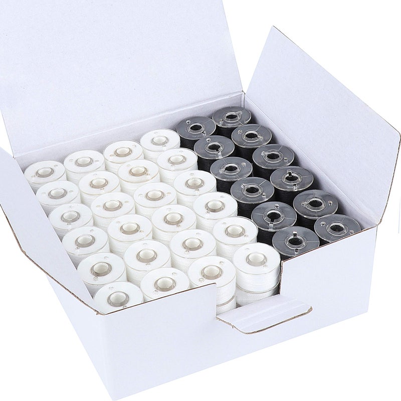 New brothread 144pcs 96White  48Black 60S290WT Prewound Bobbin Thread Plastic Size A SA156 for Embroidery and Sewing Machine Cottonized Soft Feel Polyester Thread Sewing Thread