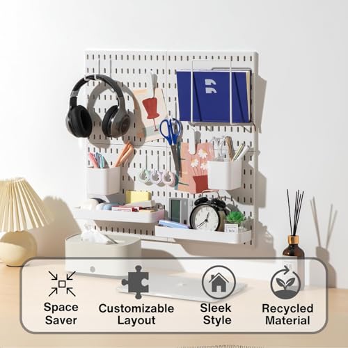 felthouse Peg Board for Wall with Pegboard Accessories Metal Pegboard Wall Organizer for Study Table, Kitchen & Office Hanging Perforated Board Wall Organiser & Peg Board Storage System. - Image 2