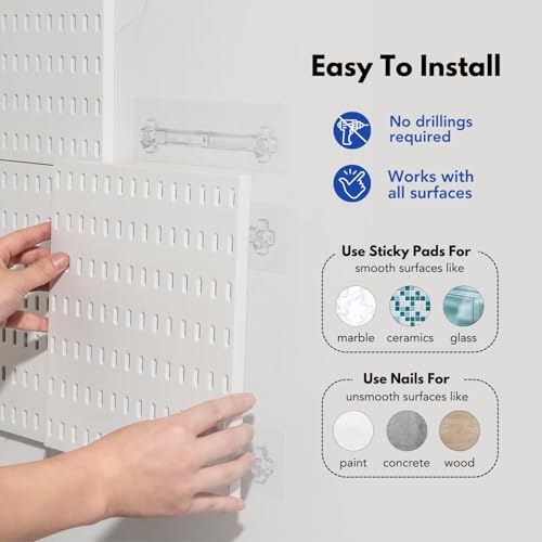 felthouse Peg Board for Wall with Pegboard Accessories Metal Pegboard Wall Organizer for Study Table, Kitchen & Office Hanging Perforated Board Wall Organiser & Peg Board Storage System. - Image 3