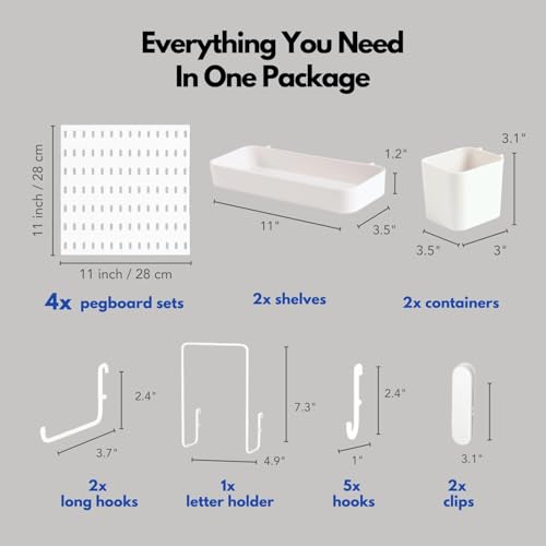 felthouse Peg Board for Wall with Pegboard Accessories Metal Pegboard Wall Organizer for Study Table, Kitchen & Office Hanging Perforated Board Wall Organiser & Peg Board Storage System. - Image 4
