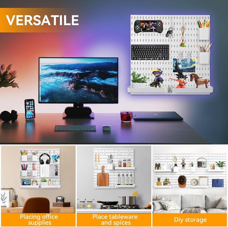 felthouse Peg Board for Wall with Pegboard Accessories Metal Pegboard Wall Organizer for Study Table, Kitchen & Office Hanging Perforated Board Wall Organiser & Peg Board Storage System. - Image 5