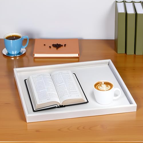 QAVOL 20 x 14 inches High-End Light Luxury Leather Rectangle Oversized Service Tray for Ottoman Tray, Coffee, Food, Family Dinner, Picnic, Party Essentials (Beige, 20 x 14 inch) - Image 3
