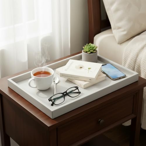 QAVOL 20 x 14 inches High-End Light Luxury Leather Rectangle Oversized Service Tray for Ottoman Tray, Coffee, Food, Family Dinner, Picnic, Party Essentials (Beige, 20 x 14 inch) - Image 1