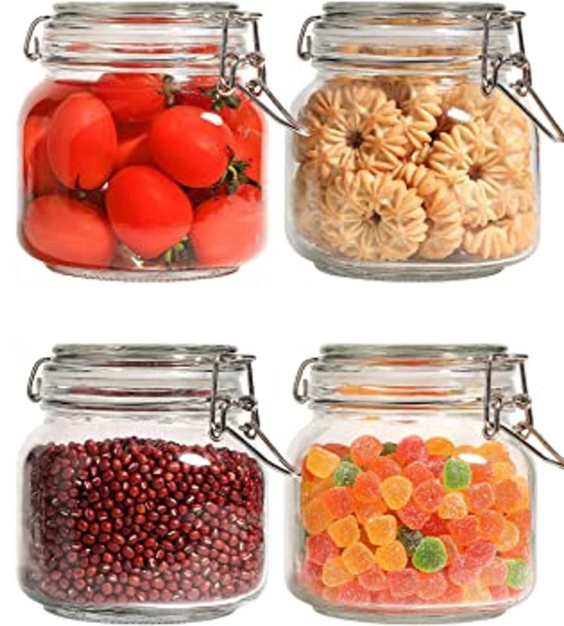 ARQIVO Glass Storage Jars Preserve Mason Jar with Clip Fasten Square Glass Jars With Leak Proof Rubber Gasket for Canning Sealing Preserving Meal Prep Overnight Oats Jam Pack of 4 - Image 1