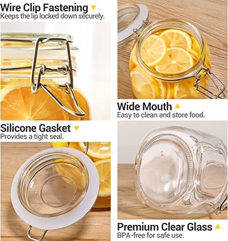 ARQIVO Glass Storage Jars Preserve Mason Jar with Clip Fasten Square Glass Jars With Leak Proof Rubber Gasket for Canning Sealing Preserving Meal Prep Overnight Oats Jam Pack of 4 - Image 5