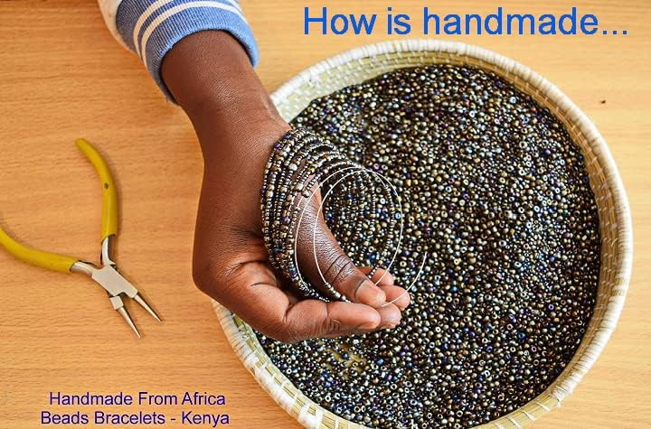 Handmade TEMBO AFRICA Set of 2 Beaded Bracelets for Women - Wrap Bracelets - Boho Jewelry Gifts - Black - Image 3