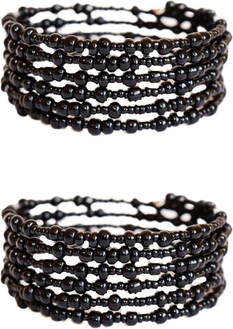 Handmade TEMBO AFRICA Set of 2 Beaded Bracelets for Women - Wrap Bracelets - Boho Jewelry Gifts - Black - Image 1