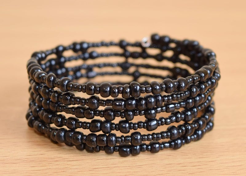 Handmade TEMBO AFRICA Set of 2 Beaded Bracelets for Women - Wrap Bracelets - Boho Jewelry Gifts - Black - Image 2