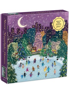 Galison Merry Moonlight Skaters 500 Piece Foil Puzzle from Galison - Featuring Beautiful Illustrations of a Festive Winter Scene with Gold Foil Accents, 20" x 20", Makes a Wonderful 