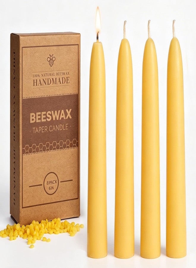 ginitiri 8 Pack Beeswax Short Taper Candles-6in Natural Beeswax Taper Candles-6 Hour Burning Short Candle Sticks Smokeless Bees Wax Candles for Home,Chime,Meditation,Ritual - Image 1