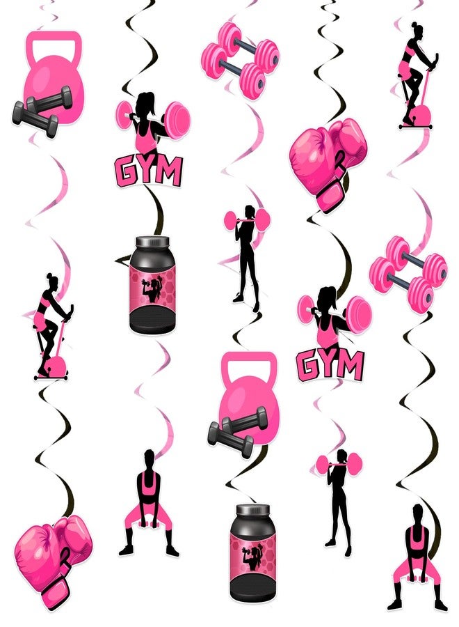 Cheereveal Gym Party Decorations for Girls Women, 24PCS Pink Black Gym Hanging Streamers Swirls, Fitness Weightlifting Sports Theme Birthday Baby Shower Party Supplies - Image 1