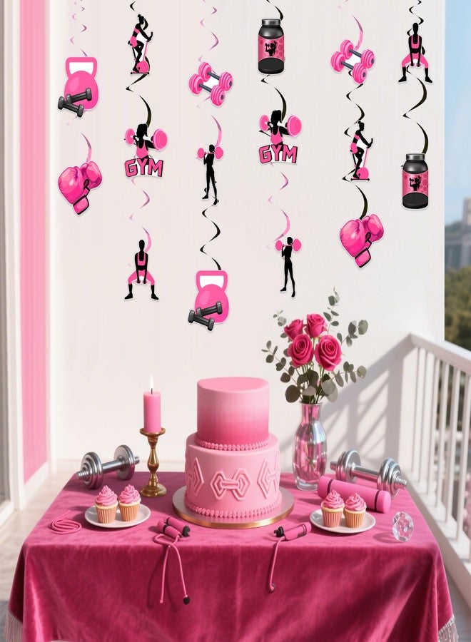 Cheereveal Gym Party Decorations for Girls Women, 24PCS Pink Black Gym Hanging Streamers Swirls, Fitness Weightlifting Sports Theme Birthday Baby Shower Party Supplies - Image 2