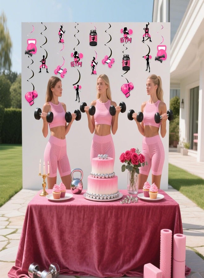 Cheereveal Gym Party Decorations for Girls Women, 24PCS Pink Black Gym Hanging Streamers Swirls, Fitness Weightlifting Sports Theme Birthday Baby Shower Party Supplies - Image 4