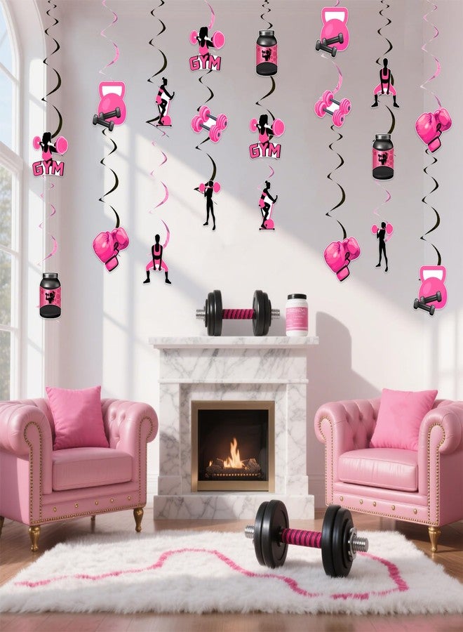 Cheereveal Gym Party Decorations for Girls Women, 24PCS Pink Black Gym Hanging Streamers Swirls, Fitness Weightlifting Sports Theme Birthday Baby Shower Party Supplies - Image 3