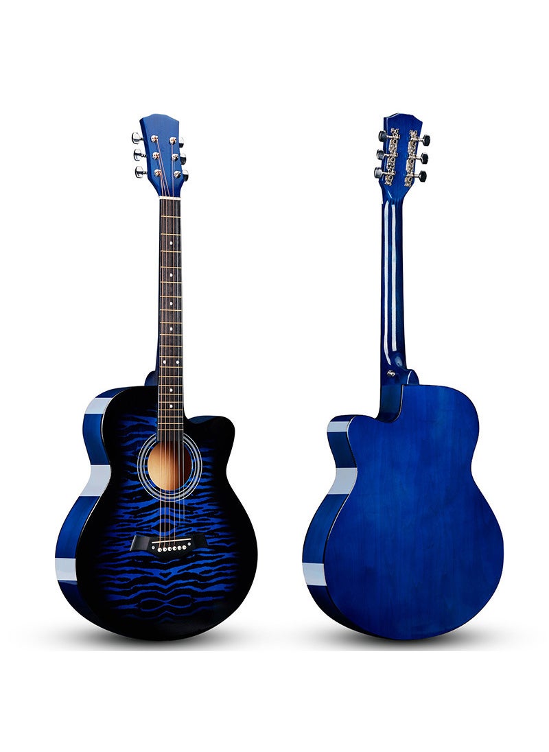 Sharpdo 40 Inch Full Basswood Acoustic Guitar Folk Guitar Tiger Stripe Guitar For Beginner(Blue)
