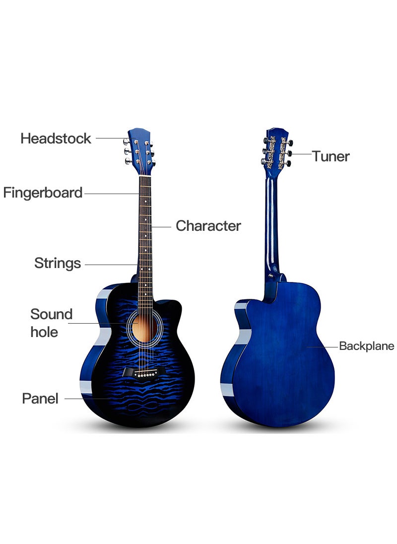 Sharpdo 40 Inch Full Basswood Acoustic Guitar Folk Guitar Tiger Stripe Guitar For Beginner(Blue)