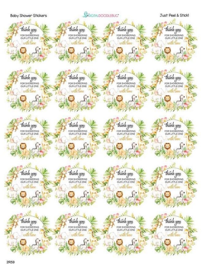 Digitaldoodlebug 1.9 Inch Thank You Stickers Baby Shower Party Favors Safari Animals 60 Labels - Image 3