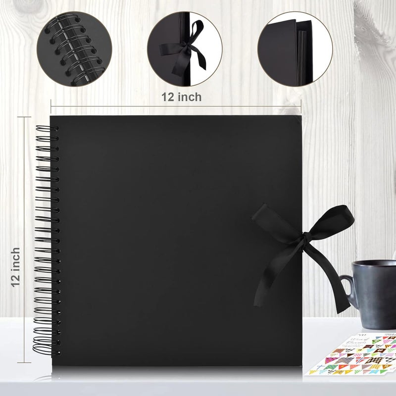 GOTIDEAL 12 x 12 Inch Scrapbook Album with 10 Metallic Markers,80 Pages Craft Paper Photo Album for Wedding and Anniversary, Family DIY Photo Album with Scrapbooking Stickers Corners(Black) - Image 3