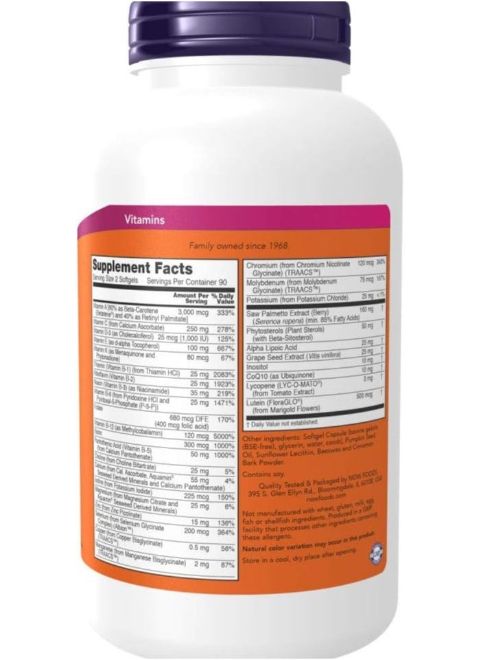 NOW Foods AdamTM Men's Multiple Vitamin -Softgels,180 Count (Pack of 1)