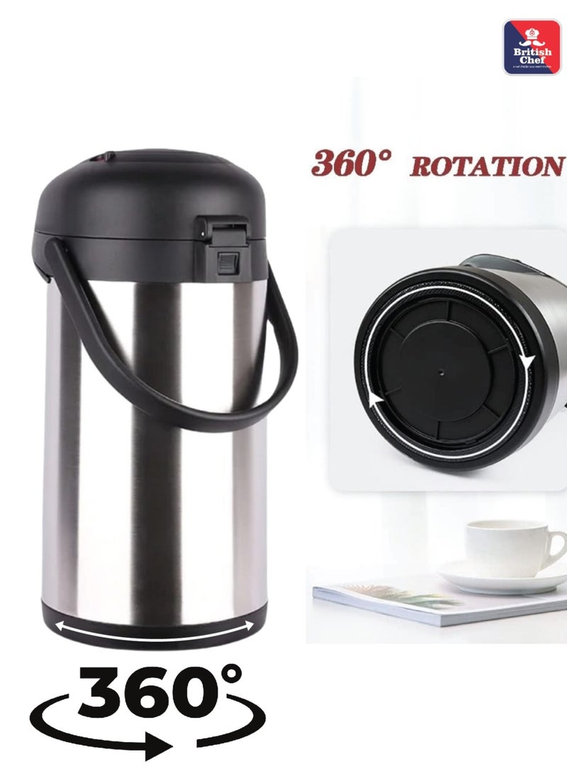 بريتيش شيف قارورة ترمس للهواء الساخن والبارد سعة 5 لتر من بريتيش شيف | جسم متين من الفولاذ المقاوم للصدأ ووعاء داخلي | قاعدة دوران 360 درجة | قفل الأمان | مقاومة للتسرب | أسود وفضي - Image 5