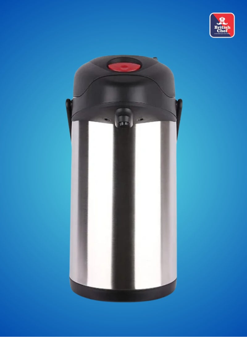 بريتيش شيف قارورة ترمس للهواء الساخن والبارد سعة 5 لتر من بريتيش شيف | جسم متين من الفولاذ المقاوم للصدأ ووعاء داخلي | قاعدة دوران 360 درجة | قفل الأمان | مقاومة للتسرب | أسود وفضي - Image 4