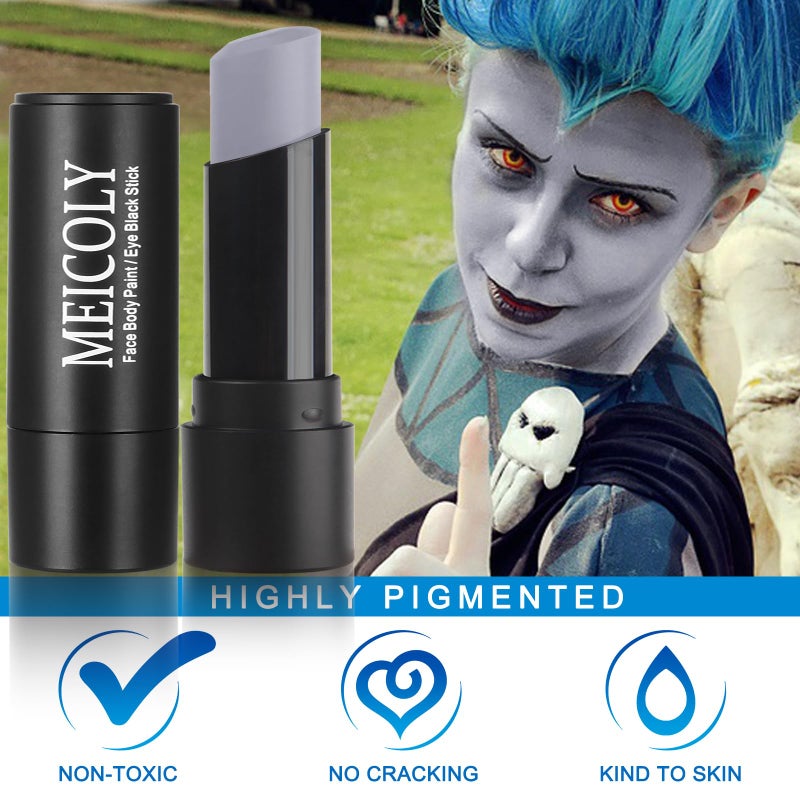MEICOLY Light Grey Eye Black Stick,Waterproof Eye Black Baseball Softball Football Lacrosse,Gray Grey Face Body Paint Stick for Halloween SFX Zombie Grayscale Homestuck Cosplay Makeup - Image 2