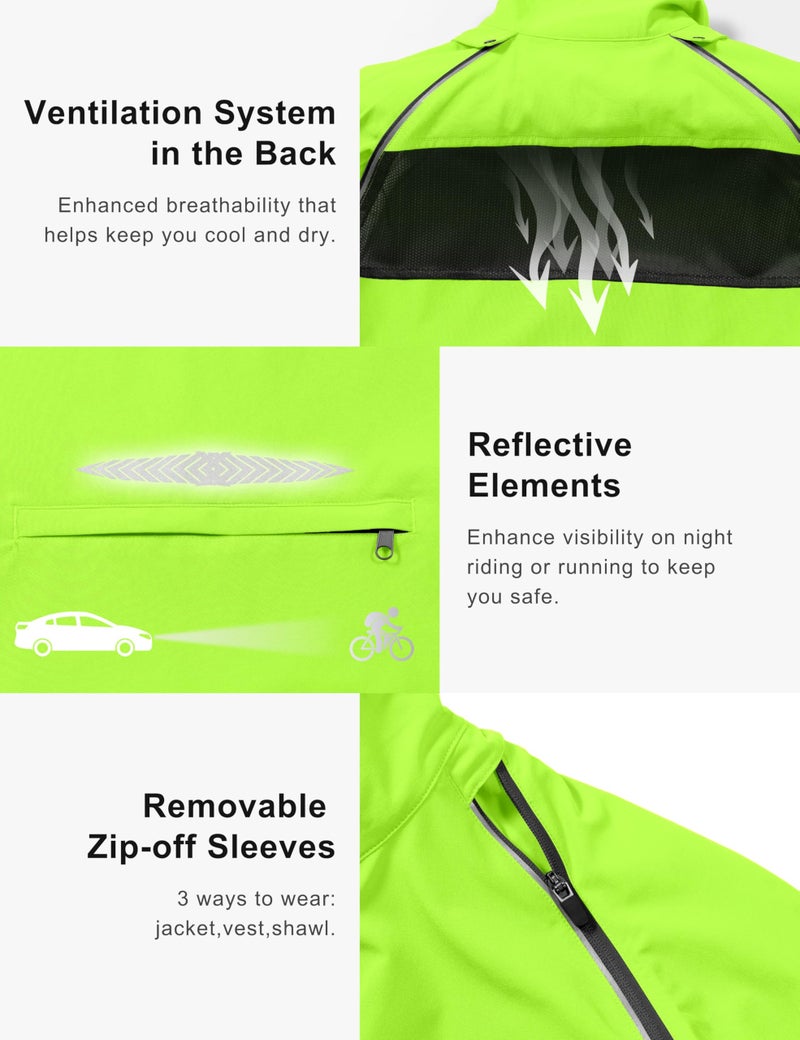 Little Donkey Andy Women's Quick-Dry Running Jacket Convertible UPF 50+ Cycling Jacket Windbreaker with Removable Sleeves Fluorescent Yellow Size M - Image 5