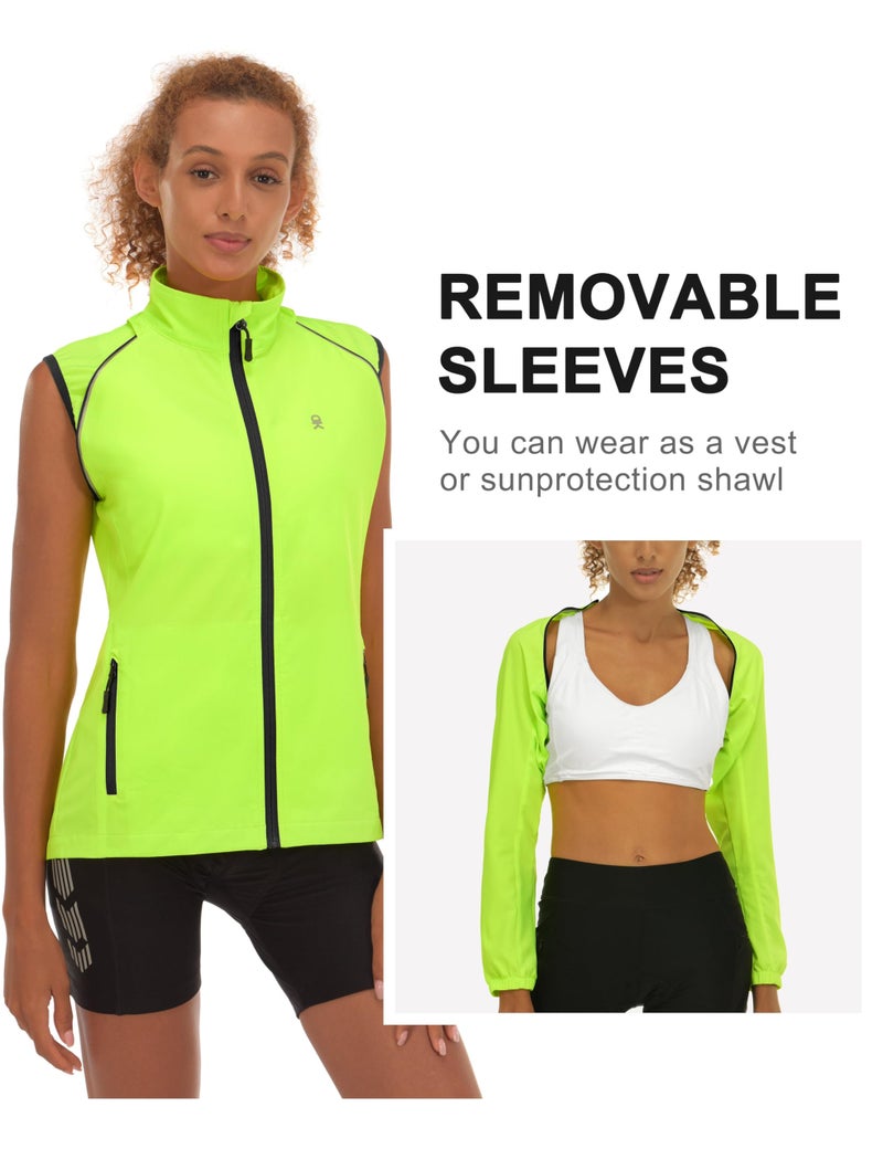 Little Donkey Andy Women's Quick-Dry Running Jacket Convertible UPF 50+ Cycling Jacket Windbreaker with Removable Sleeves Fluorescent Yellow Size M - Image 3