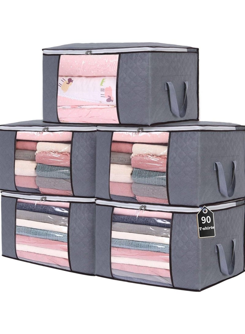 5 Pack 60x40 cm Large Storage Bags,Large Capacity Sized Bags,90L Closet Organizers Storage,Containers with Durable Handles,Thick Fabric for Blanket,Comforter Clothing Bedding