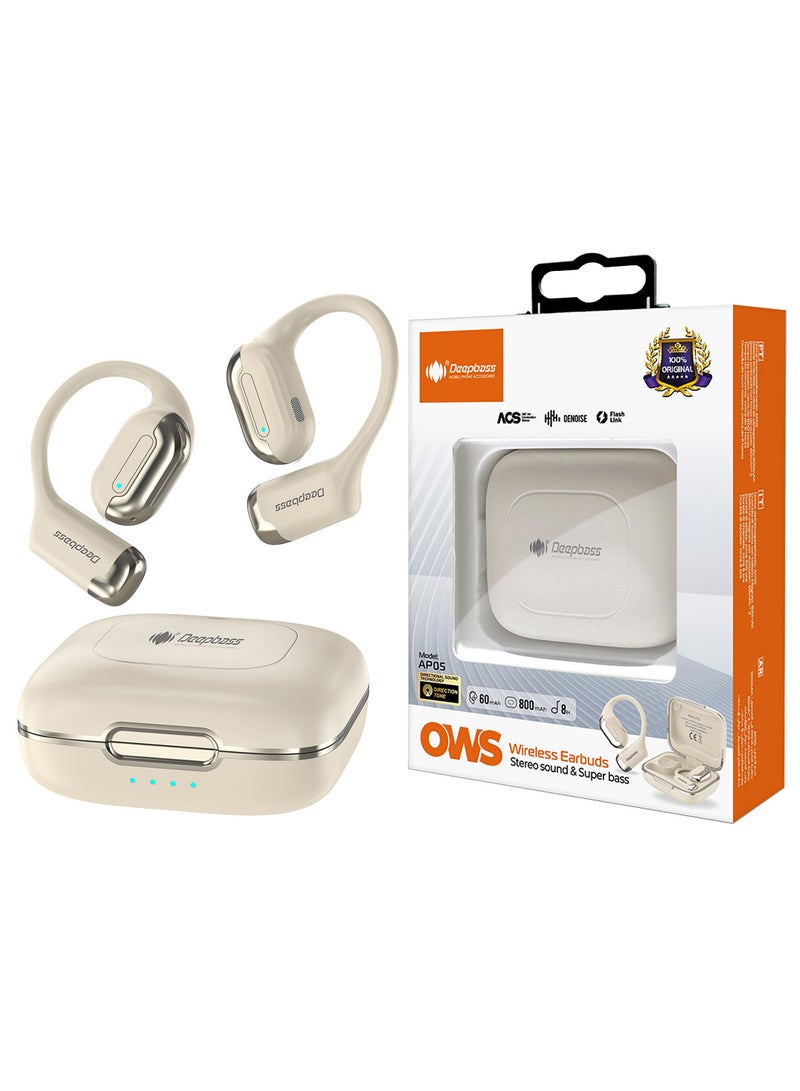 Deepbass سماعات رأس لاسلكية مفتوحة AP05 مع صوت ستيريو وبيس فائق - بيج - Image 2