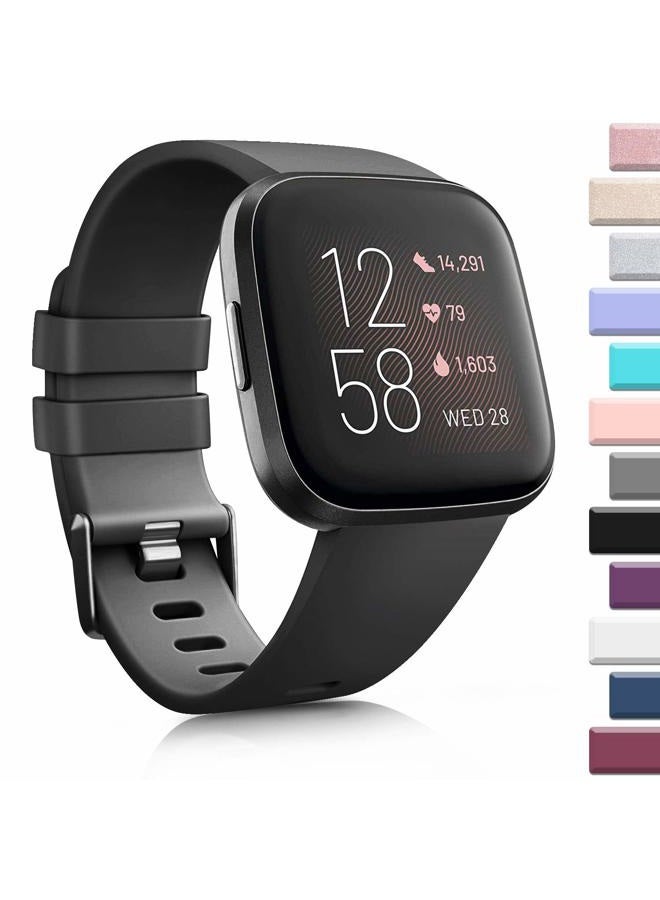 AK Sports Bands Compatible for Fitbit Versa 2, Soft Elastomer Multi-colors Replacement Wristbands for Fitbit Versa Smart Watch (Black, Large) - Image 1