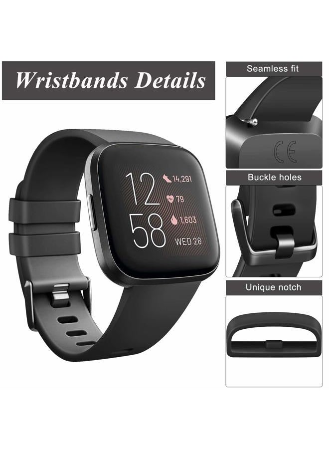 AK Sports Bands Compatible for Fitbit Versa 2, Soft Elastomer Multi-colors Replacement Wristbands for Fitbit Versa Smart Watch (Black, Large) - Image 2