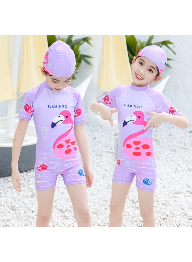 إسكدنيا ملابس سباحة للأطفال البنات قطعة واحدة ملابس سباحة للفتيات الصغيرات ملابس سباحة ربيعية ساخنة - اللون: فلامنغو - المقاس: 4XL (30.00 كجم - 35.00 كجم - Image 1